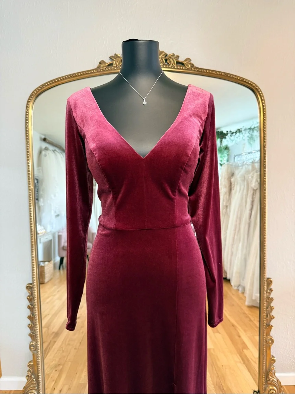 SORELLA VITA Long Sleeve Velvet Gown in Burgundy - Picture 2 of 4